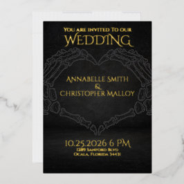 Til Death Do us Part Skeleton Heart Hands Hochzeit Folieneinladung