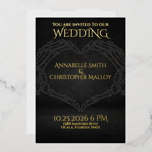Til Death Do us Part Skeleton Heart Hands Hochzeit Folieneinladung (Briefumschlag)