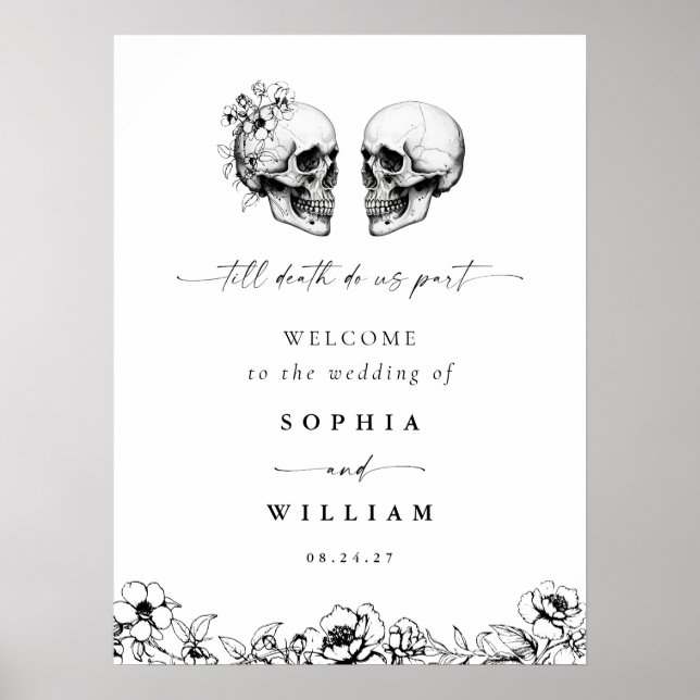 Til Death Gothic Floral Skull Black Wedding Sign Poster (Vorne)