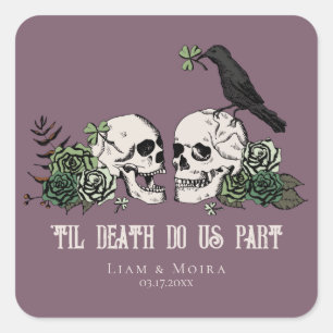 Til Death Gothic Floral Skull Irish Wedding Quadratischer Aufkleber