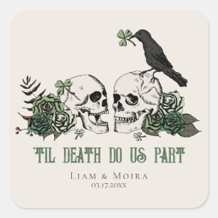 Til Death Gothic Floral Skull Irish Wedding Quadratischer Aufkleber