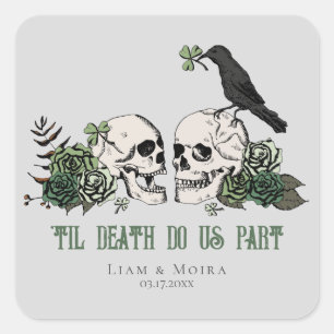 Til Death Gothic Floral Skull Irish Wedding Quadratischer Aufkleber