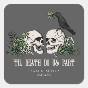 Til Death Gothic Floral Skull Irish Wedding Quadratischer Aufkleber