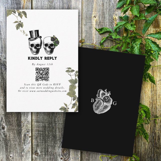 Til Death Gothic Heart Floral Skulls Wedding Begleitkarte (Til Death Gothic Heart Floral Skulls Wedding Enclosure Card)