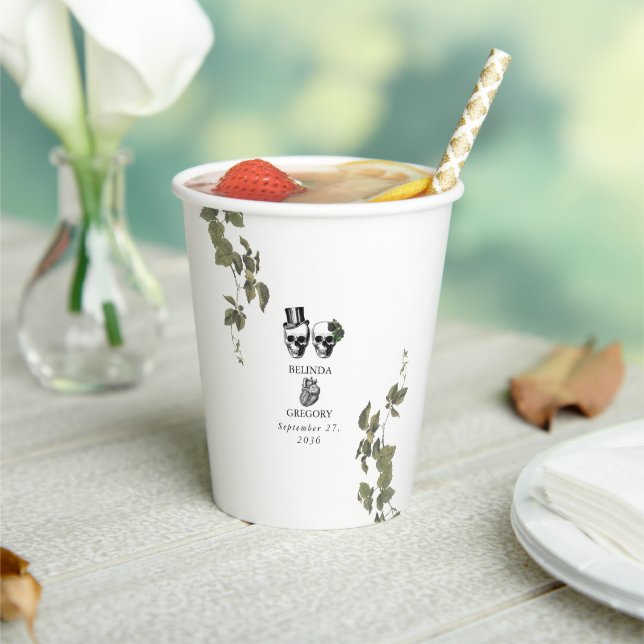 Til Death Gothic Heart Floral Skulls Wedding Pappbecher (In Situ)