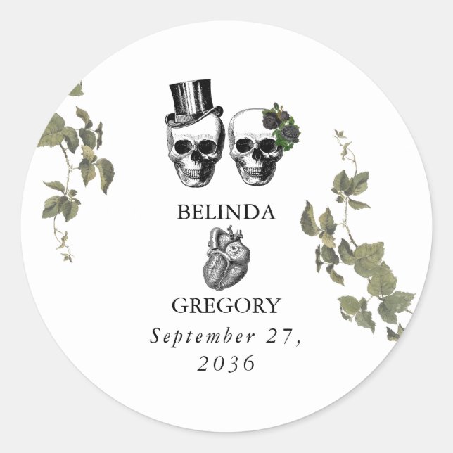 Til Death Gothic Heart Floral Skulls Wedding Runder Aufkleber (Vorderseite)