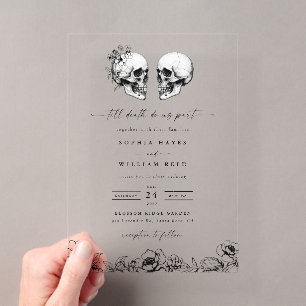 Til Death Gothic Skull Dark Black Floral Wedding Acryleinladungen