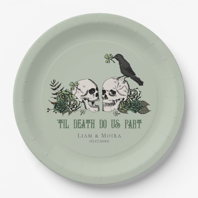 Til Death Gothic St Patricks Day Floral Skull Pappteller (Vorderseite)