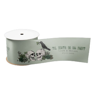Til Death Gothic St Patricks Day Floral Skull Satinband