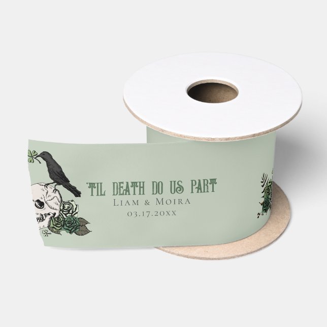 Til Death Gothic St Patricks Day Floral Skull Satinband (Spule)