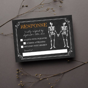 Til Death Halloween Skeleton Orange Black Response RSVP Karte