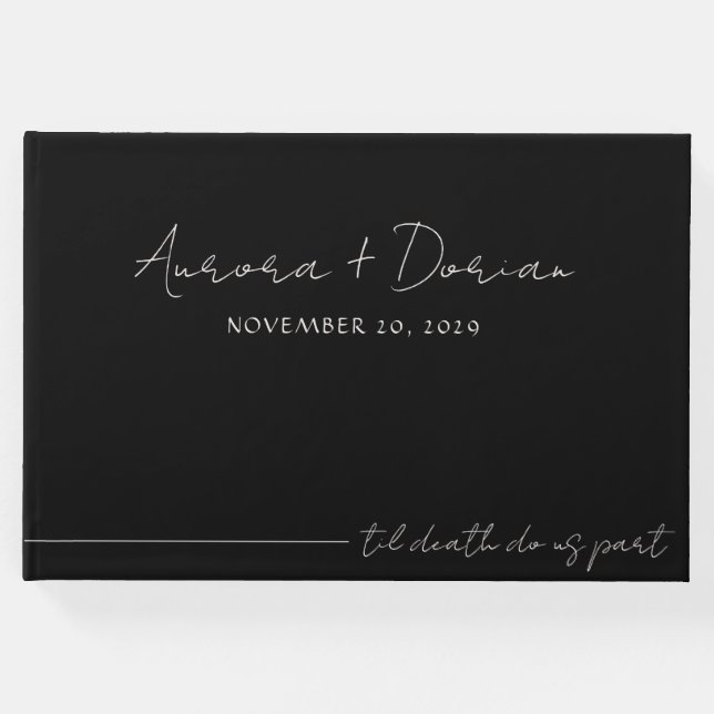 Til Death Minimal Black Wedding Guest Book Gästebuch (Vorderseite)