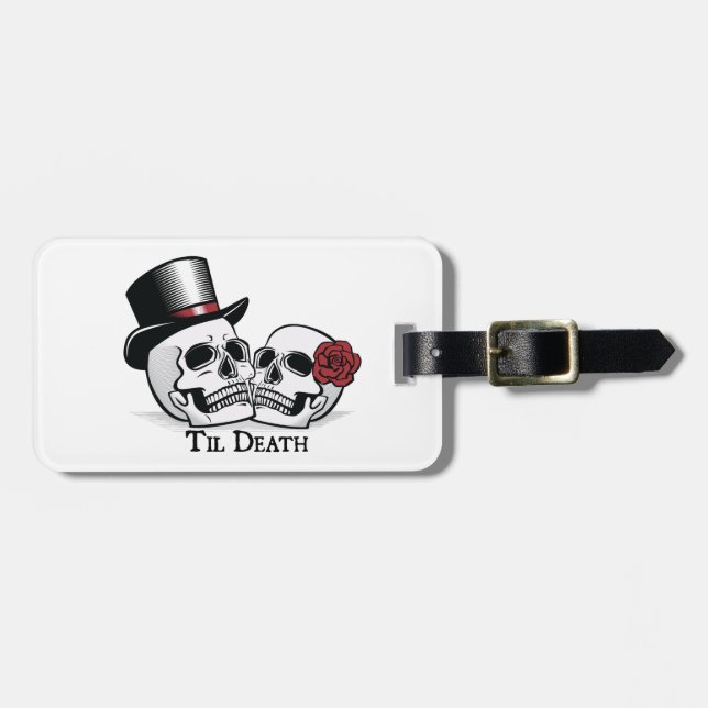 Til Death Mr. und Mrs. Wedding Skulls Gepäckanhänger (Vorderseite horizontal)