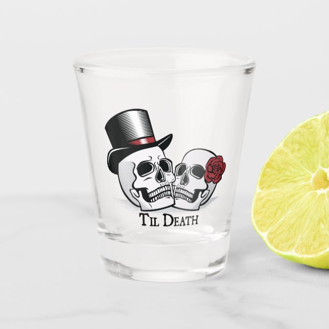 Til Death Mr. und Mrs. Wedding Skulls Schnapsglas (Vorderseite)
