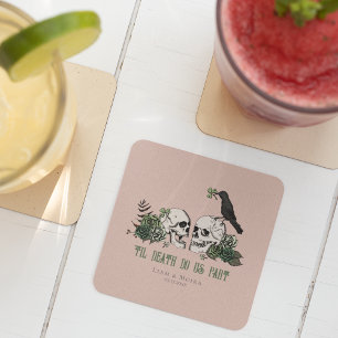 Til Death Pink Gothic St. Patricks Day Blumenschäd Rechteckiger Pappuntersetzer