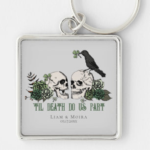 Til Death Romantic Goth Green Floral Skull Schlüsselanhänger