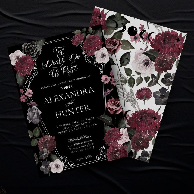 Til Death Watercolor Gothic Floral Wedding Einladung (Til Death Watercolor Gothic Floral Wedding Invitation)