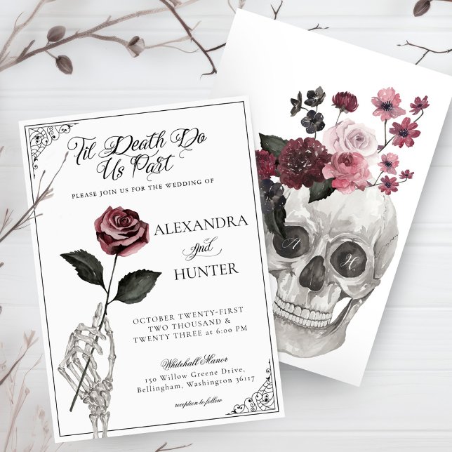 Til Death Watercolor Skeleton Rose Gothic Wedding Einladung (Til Death Watercolor Skeleton Rose Gothic Wedding Invitation)