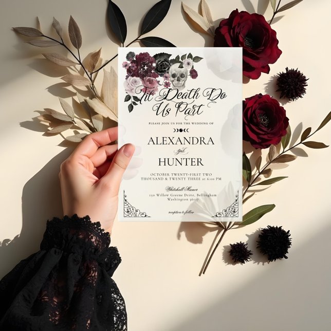 Til Death Watercolor Skull Rose Gothic Wedding (Til Death Watercolor Skull Rose Gothic Wedding Vellum Invitations)