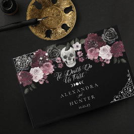 Til Death Watercolor Skull Rose Gothic Wedding Gästebuch