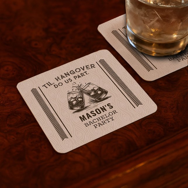 Til Hangover Do us Part Funny Bachelor Party Drink Rechteckiger Pappuntersetzer (Til Hangover Do Us Part Funny Bachelor Party Drink Square Paper Coaster)