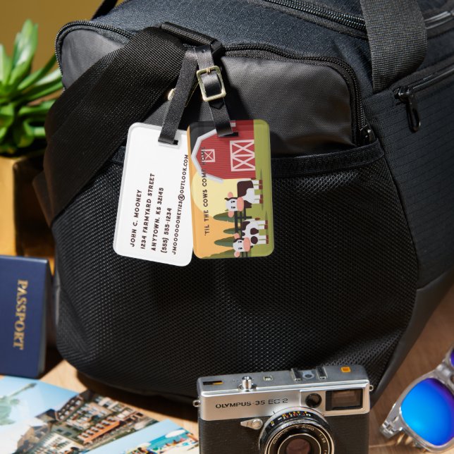 Til the Cows Come Home Two Cows Red Barn Sunrise Gepäckanhänger (Vorderseite & Rückseite)