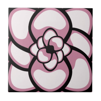 Tile, Abstrakte Blume 3, rosa, schwarz, weiß Fliese