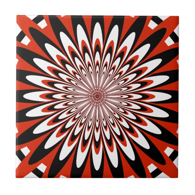 Tile, Abstrakte Blume 5, rot, schwarz, weiß Fliese (Vorderseite)
