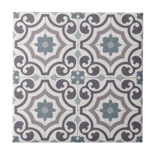 Tile der französischen Keramik - Weiß, Blau und Gr Fliese (Vorderseite)
