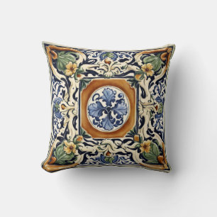 Tile, Floral, Majolika, italienischer Stil Kissen