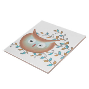 Tile mit Owl Print in Aqua & Brown Fliese