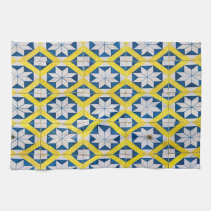 Tile Mosaik-Blume Muster Gelb Blau Geschirrtuch