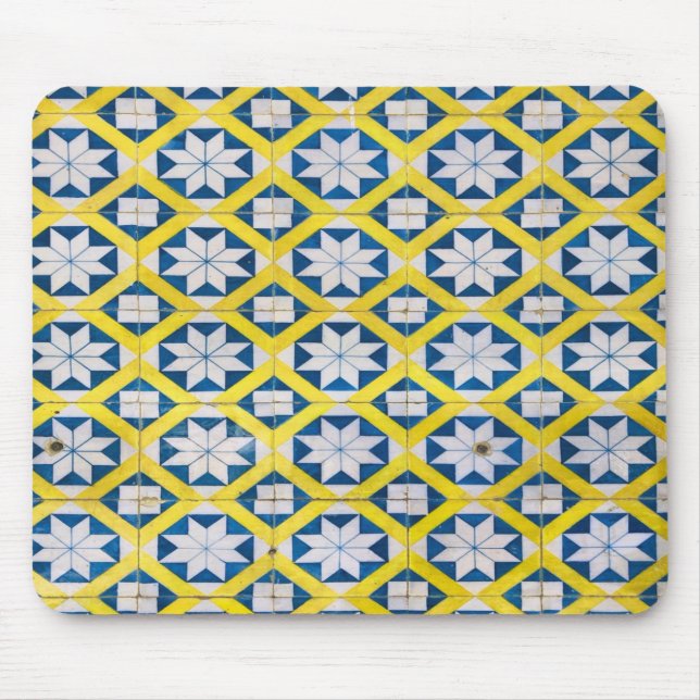 Tile Mosaik-Blume Muster Gelb Blau Mousepad (Vorne)