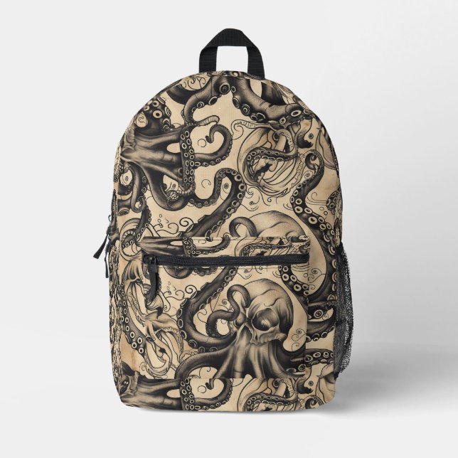 Tile Octopus Skull Tattoo Pattern Bedruckter Rucksack (Vorderseite)