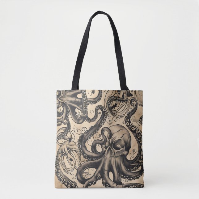 Tile Octopus Skull Tattoo Pattern Tasche (Vorderseite)