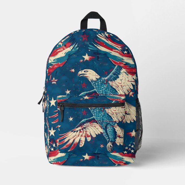 Tiled Blue Bald Eagle Pattern Bedruckter Rucksack (Vorderseite)