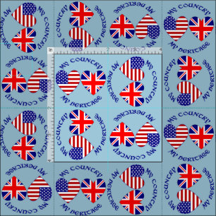 Tiled Britisch USA Herz Flaggen Land Erbe Stoff