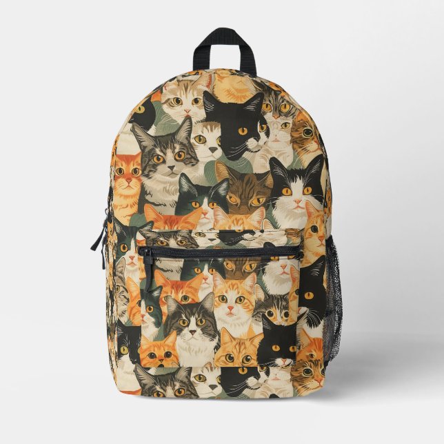 Tiled Cat Pattern Bedruckter Rucksack (Vorderseite)
