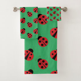 Tiled Ladybug Design Badhandtuch Set
