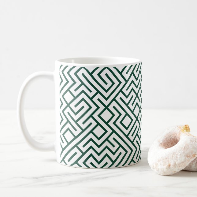 Tiled Lines Generative (dunkle grüne Linie) Einzig Kaffeetasse (Mit Donut)