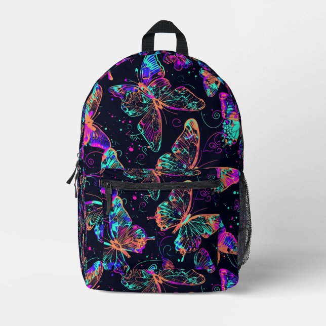 Tiled Neon Butterfly Pattern Bedruckter Rucksack (Vorderseite)