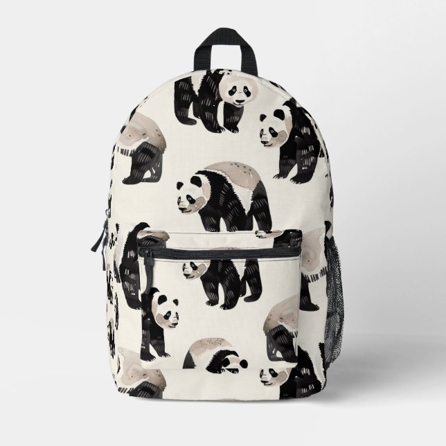 Tiled Panda Pattern Bedruckter Rucksack (Vorderseite)