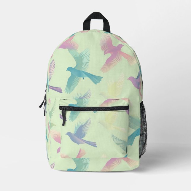 Tiled Pastel Bird-Muster Bedruckter Rucksack (Vorderseite)
