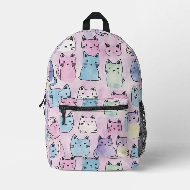 Tiled Pastel Cat Pattern Bedruckter Rucksack (Vorderseite)