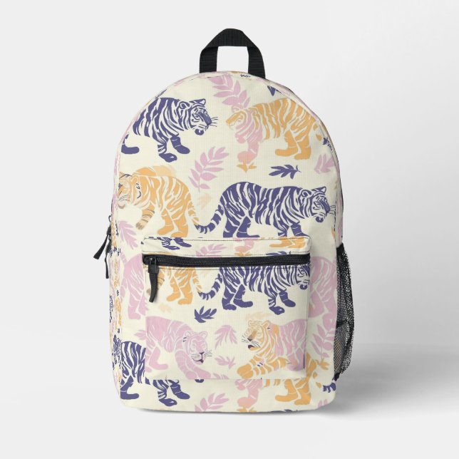 Tiled Pastel Tiger Pattern Bedruckter Rucksack (Vorderseite)