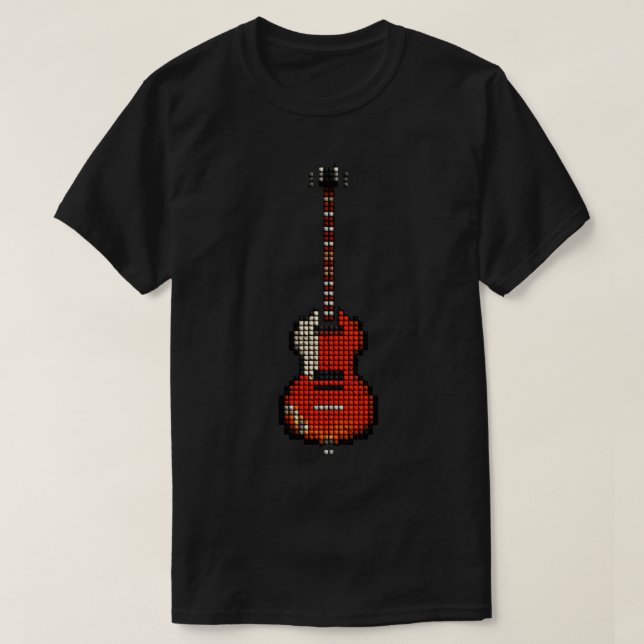 Tiled Pixel Violin Lefty Bass Guitar Upright T-Shirt (Design vorne)