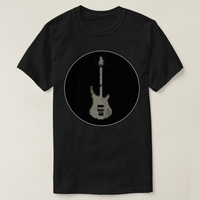 Tiled Pixel White K5 Bass Guitar in a Black Circle T-Shirt (Design vorne)