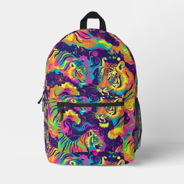 Tiled Psychedelic Tiger Pattern Bedruckter Rucksack (Vorderseite)