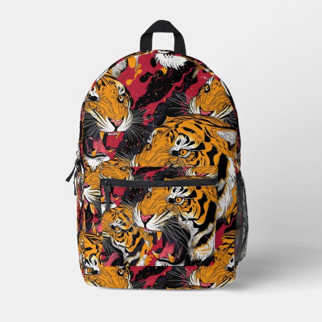 Tiled Snarling Tiger Pattern Bedruckter Rucksack (Vorderseite)