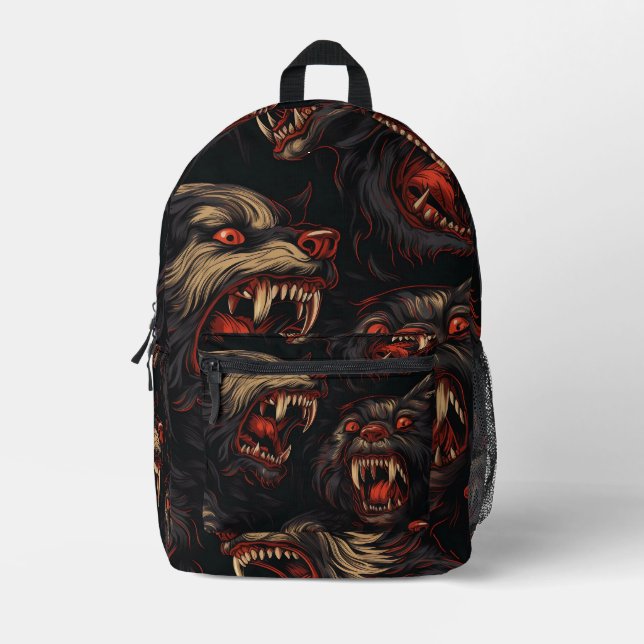Tiled Werewolf Pattern Bedruckter Rucksack (Vorderseite)